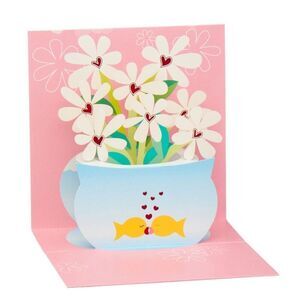 Pop-up Flowers Goldfish Valentine’s Day Card 4.5” x 4.5” Pink Blue White NWT New